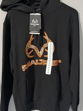 Realtree Black Crewneck Sweatshirt with Orange Camo Logo